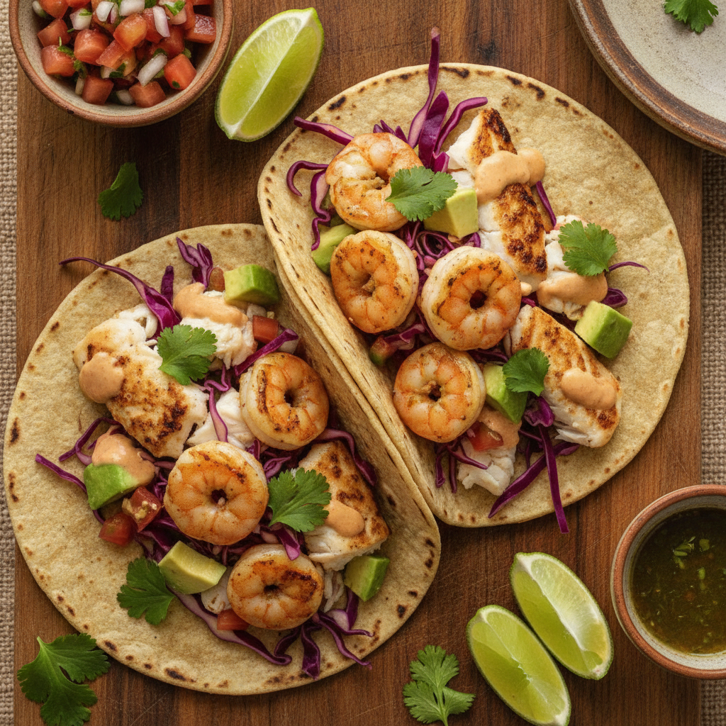 Top view zoom In Seafood Tacos
