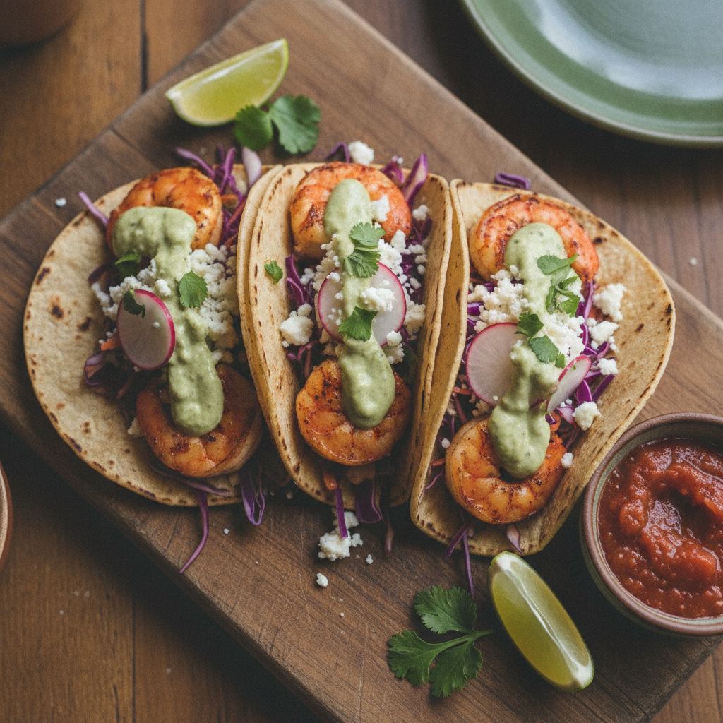 Top view zoom In Shrimp Tacos