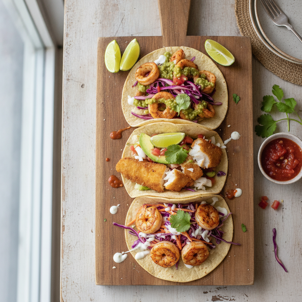 Top view Seafood Tacos